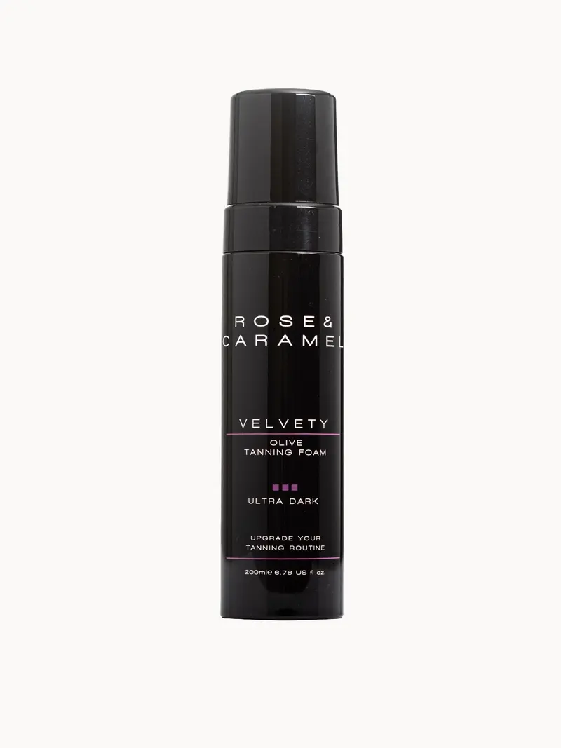 Rose & Caramel Velvety Olive Ultra Dark Tanning Foam 200ml Rose & Caramel — embalagem e produto