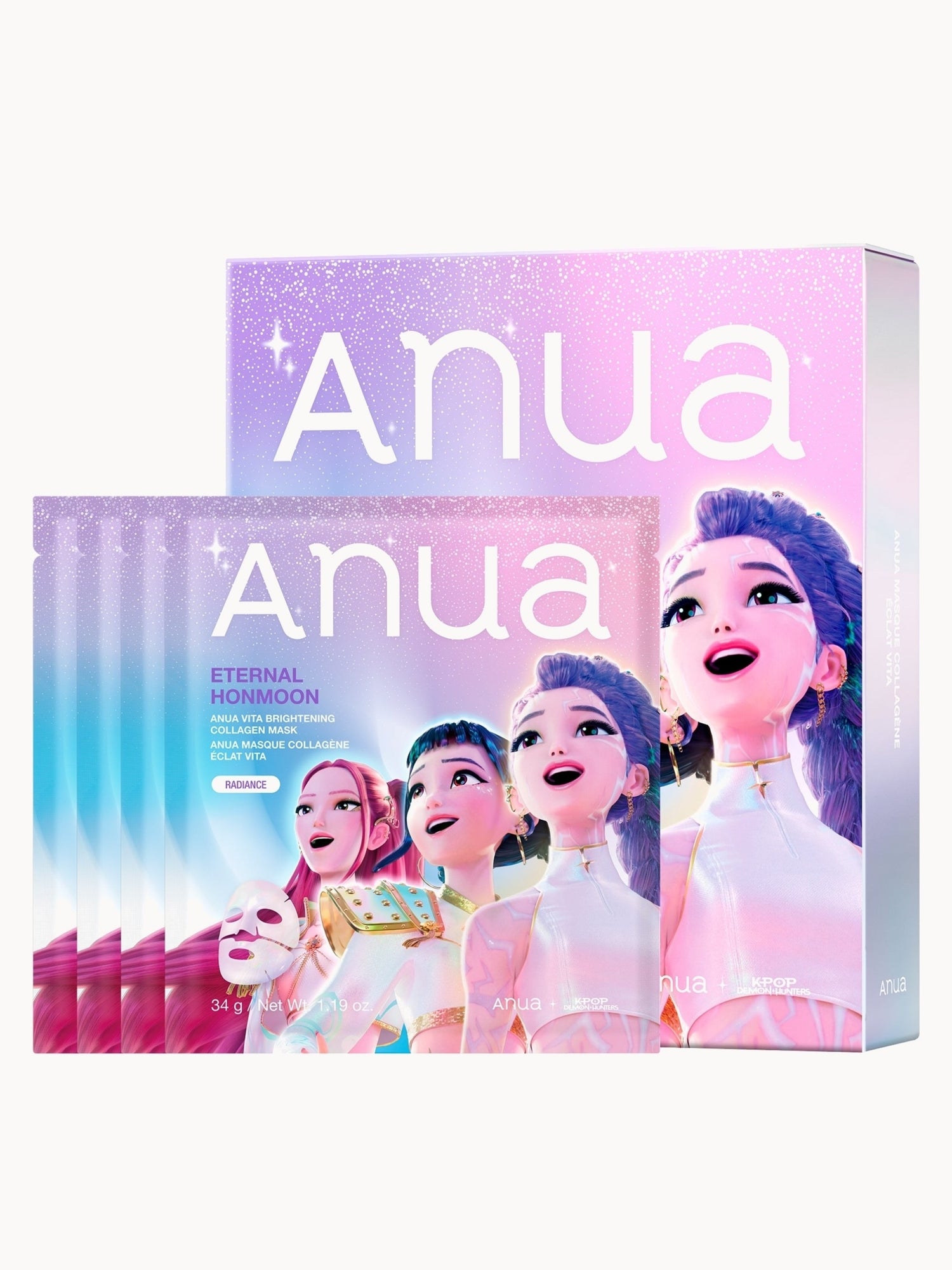 Anua K-Pop Demon Hunters Vita Brightening Ceramide Barrier Collagen Mask (4PC) Anua — textura e acabamento