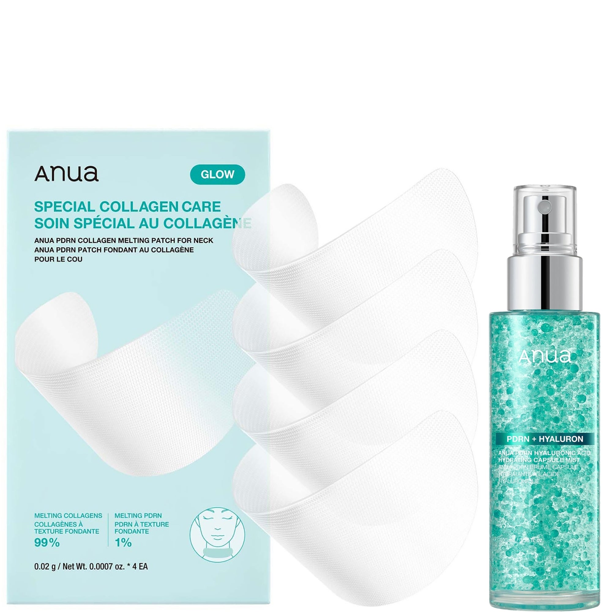 Anua PDRN Mist & Melting Patches for Neck Bundle Anua — textura e acabamento
