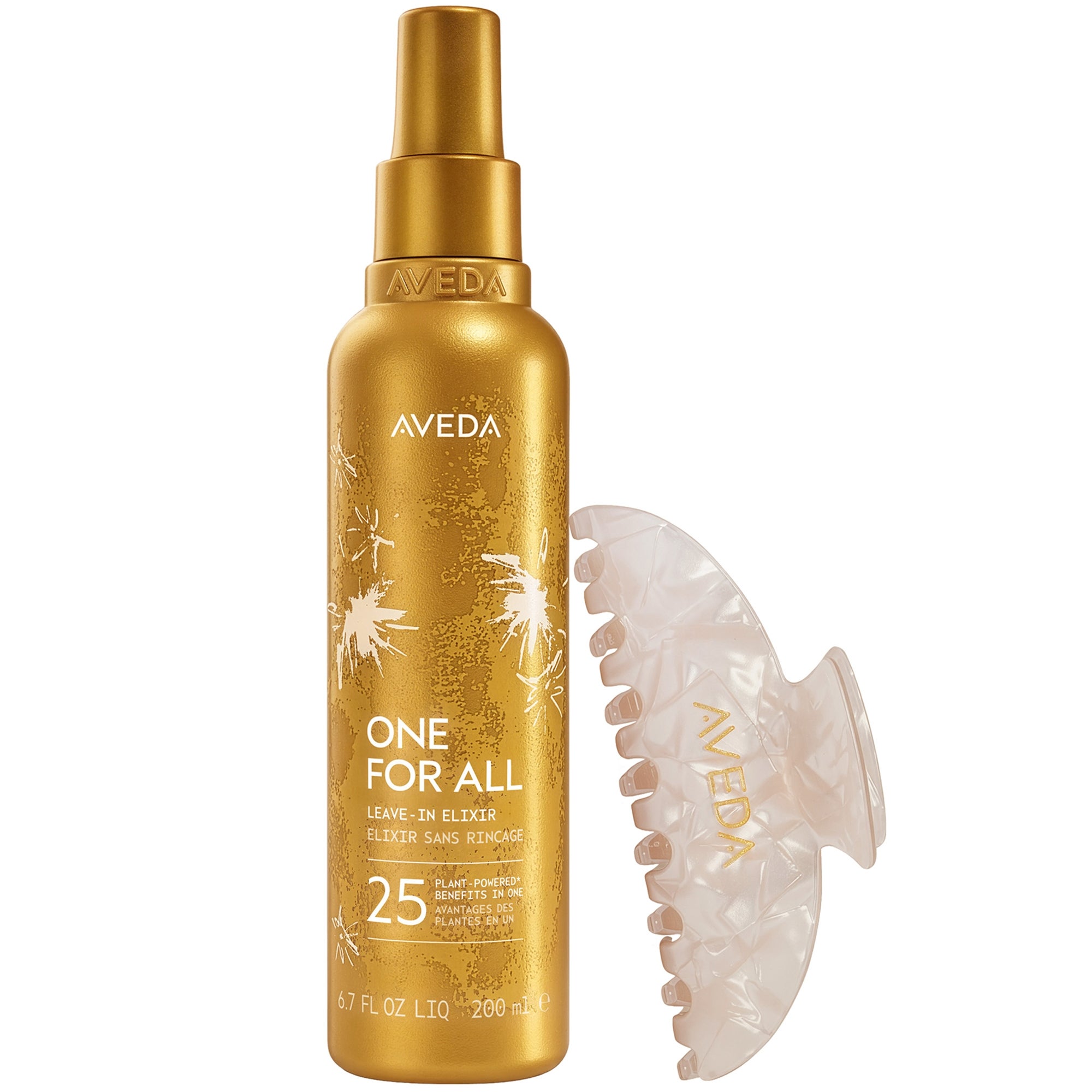 Aveda One For All Multi-Benefit Leave-In Treatment Elixir 200ml & Complimentary Hair Claw Clip Gift Aveda — textura e acabamento