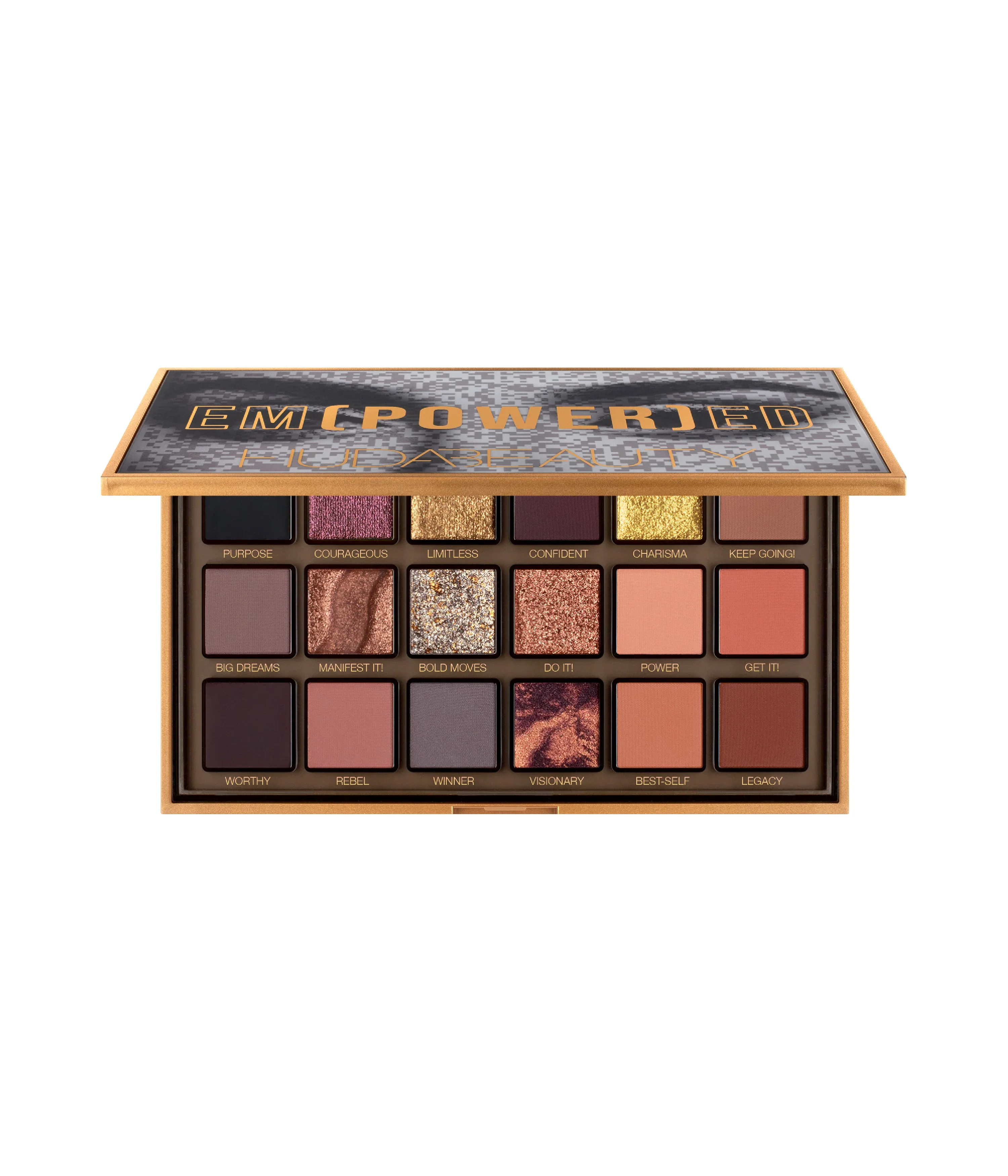 Empowered Eyeshadow Palette Huda Beauty — textura e acabamento