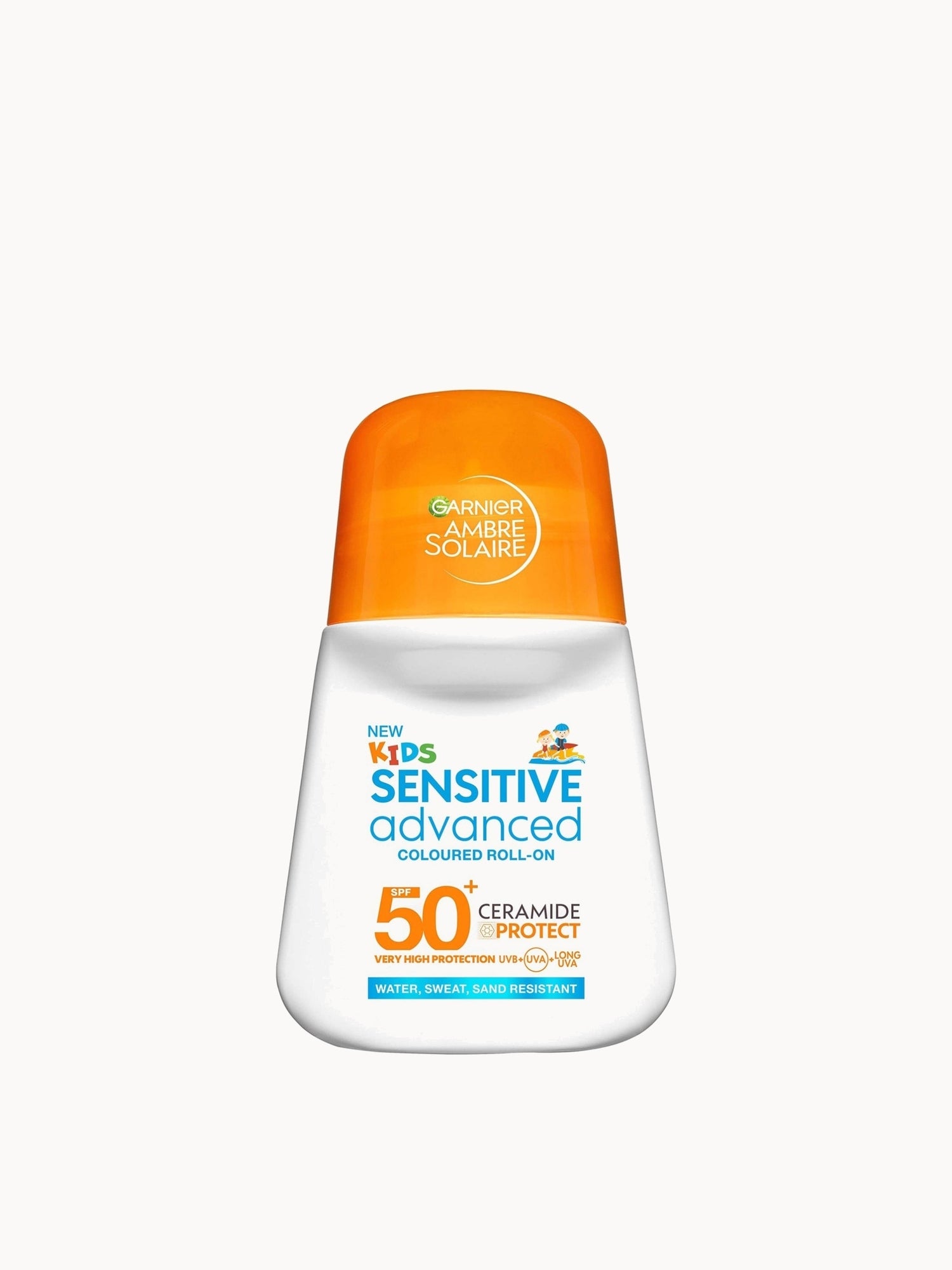Garnier Ambre Solaire Sensitive Advanced kids colored roll-on SPF 50 Garnier — textura e acabamento