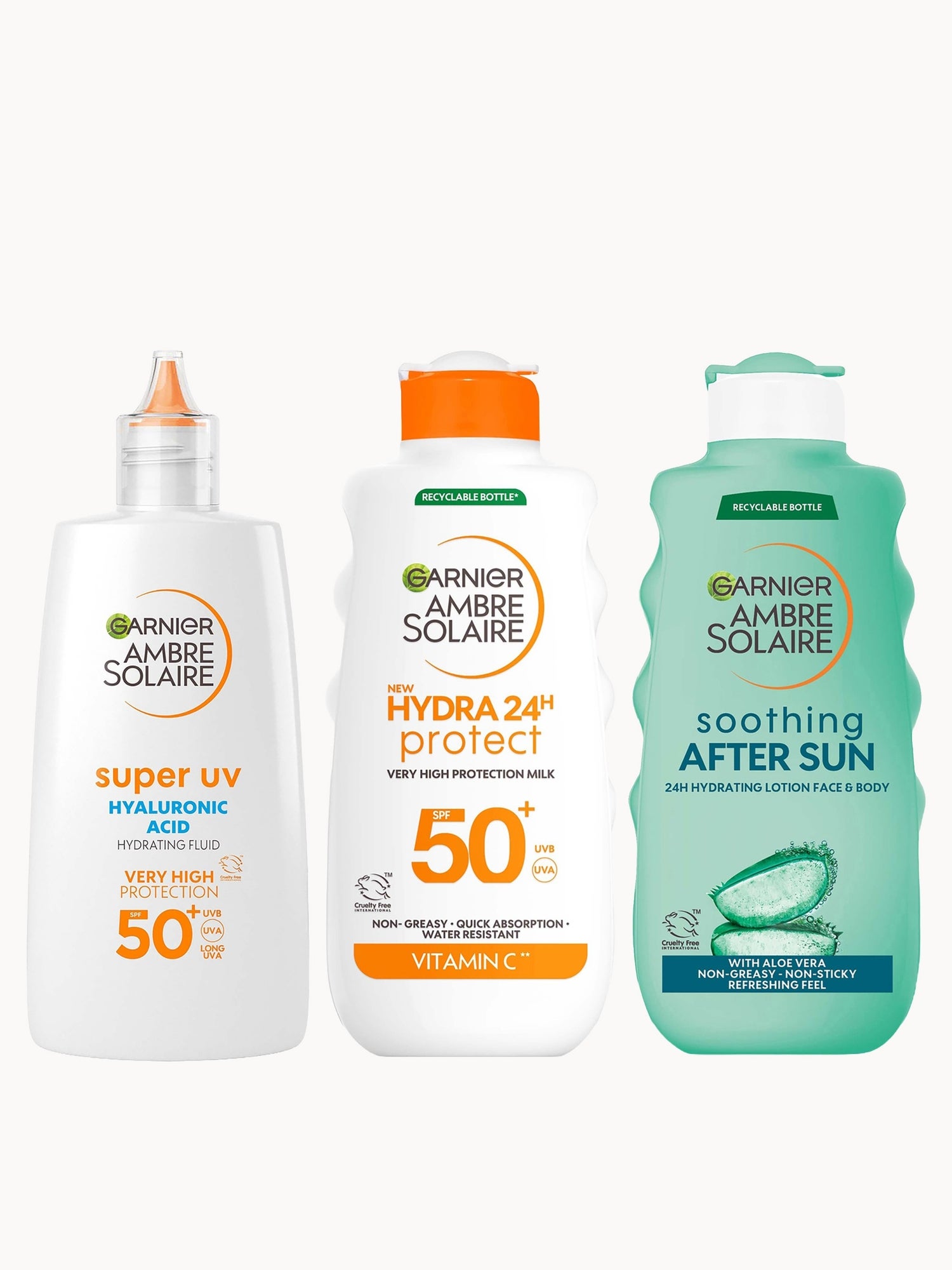 Garnier Ambre Solaire SPF50+ Suncream Face, Body & Aftersun Bundle Garnier — textura e acabamento