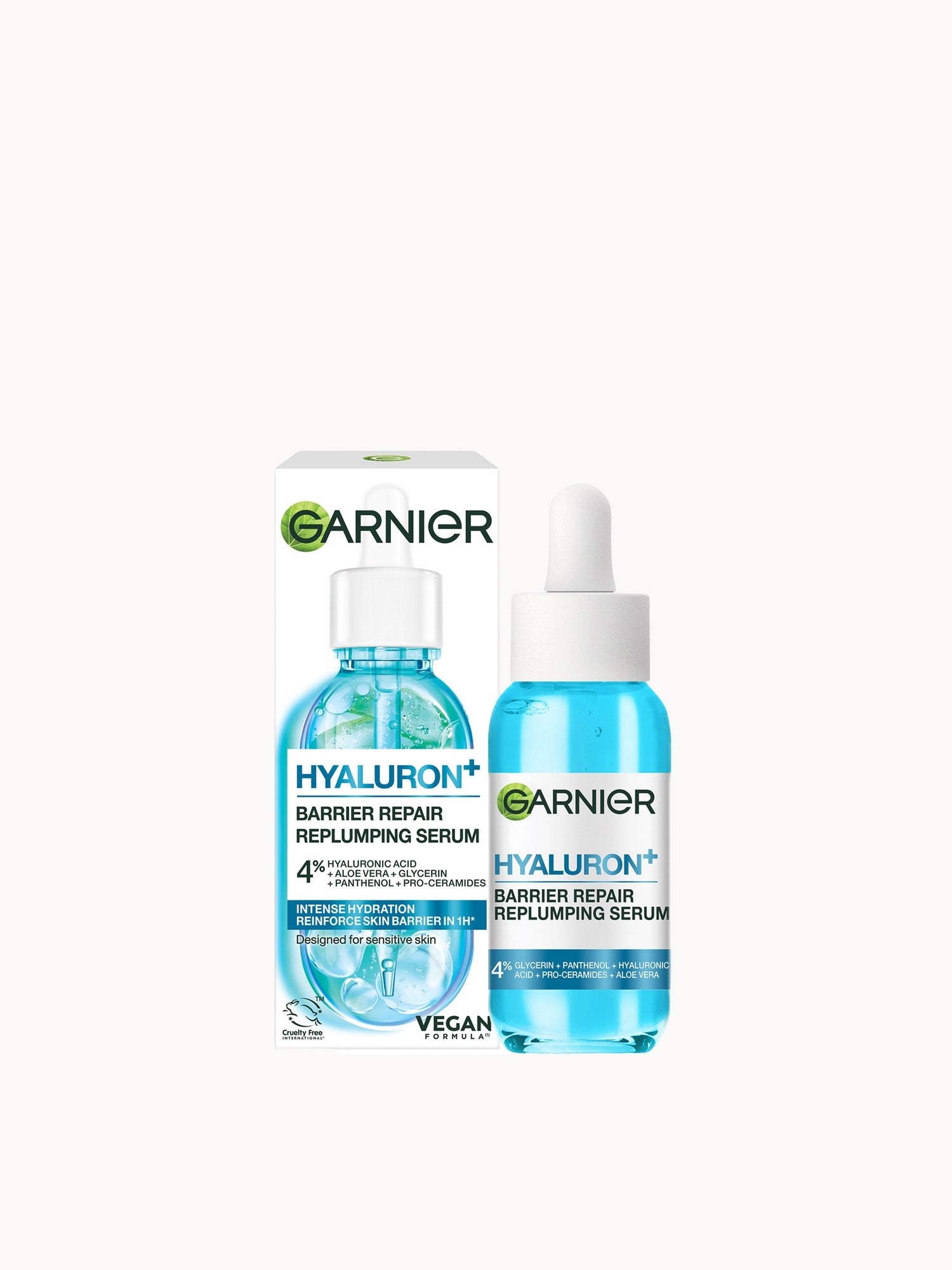 Garnier Hyaluron+ Barrier Repair Replumping Serum 4% [Glycerin + Panthenol + Hyaluronic Acid + Pro-Ceramides + Aloe Vera] 30ml Garnier — textura e acabamento