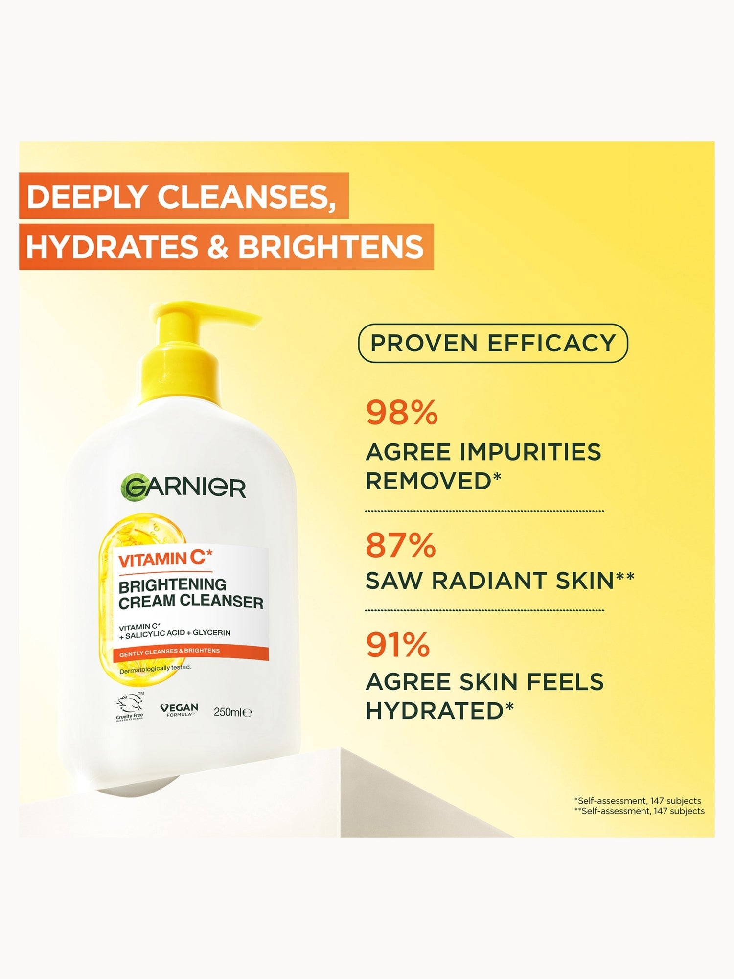 Garnier Vitamin C Brightening Cream Cleanser, Hydrates, Brightens & Cleanses, 250ml Garnier — detalhe 3