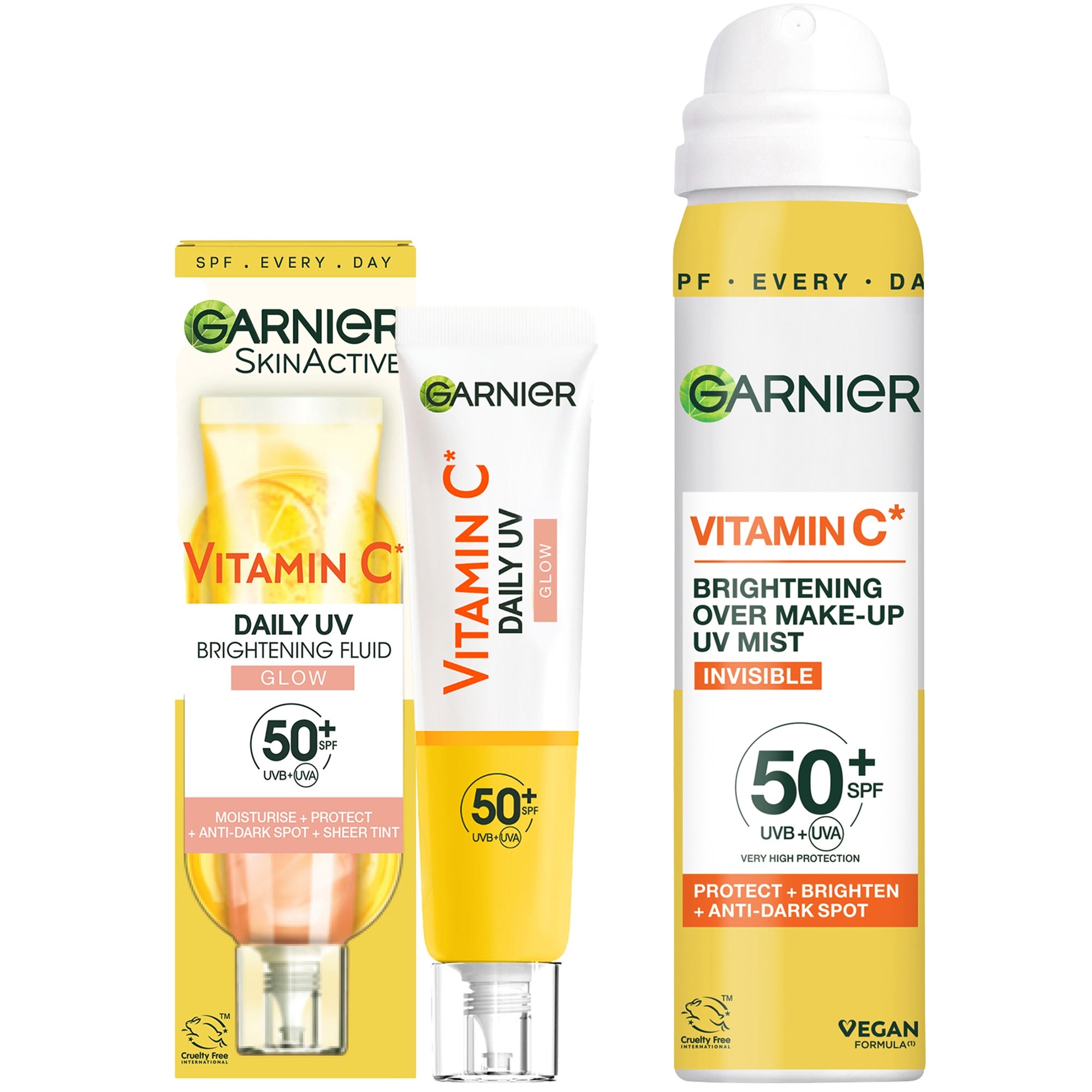 Garnier Vitamin C Brightening SPF50 Mist & Glow Fluid Sun Protection Bundle Garnier — textura e acabamento