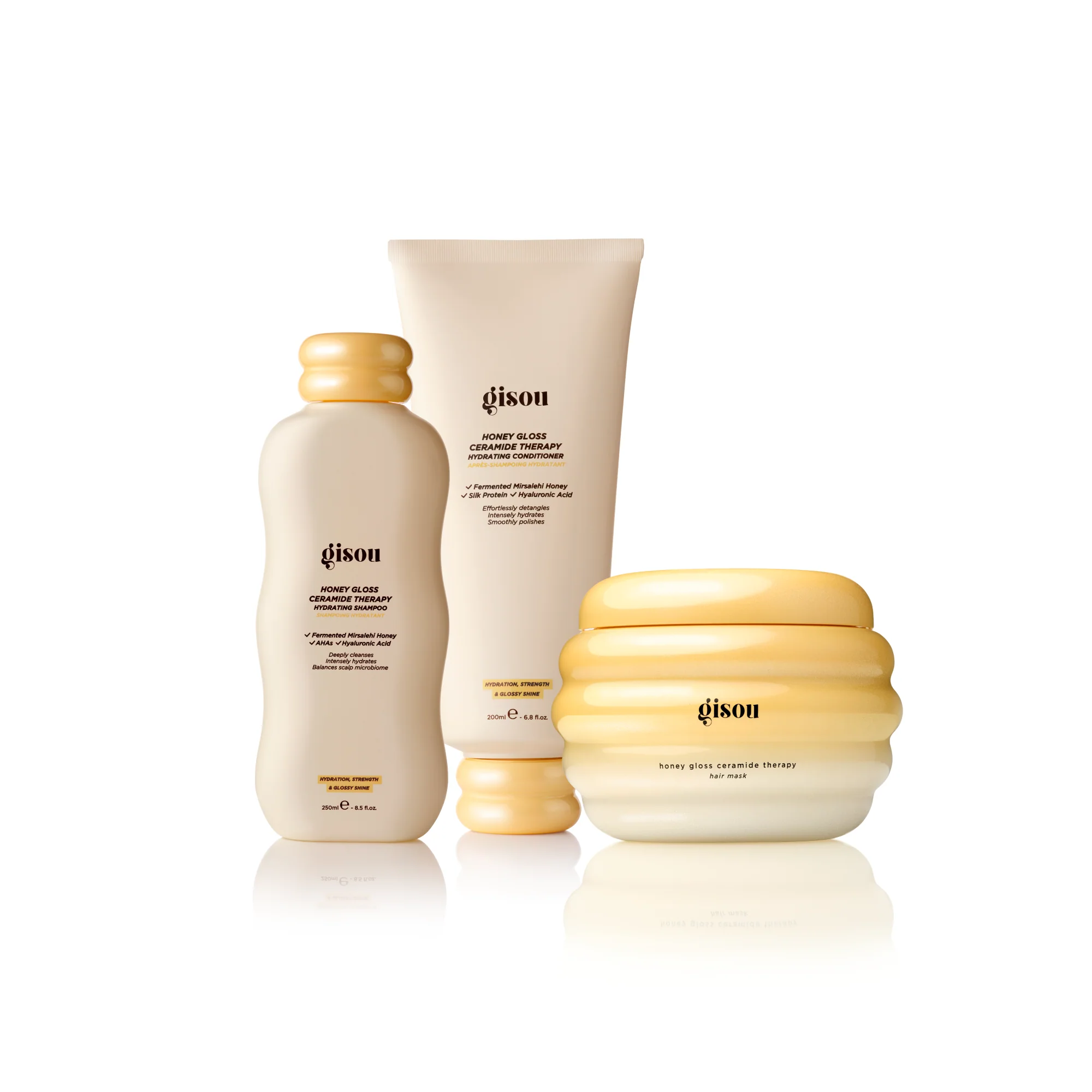 Honey Gloss Hair Wash Trio Gisou — textura e acabamento