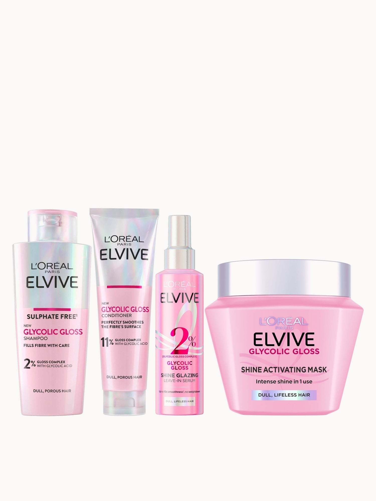 L'Oréal Paris Elvive Glyolic Gloss 4-Step Mask Shine Bundle L'Oréal Paris — textura e acabamento
