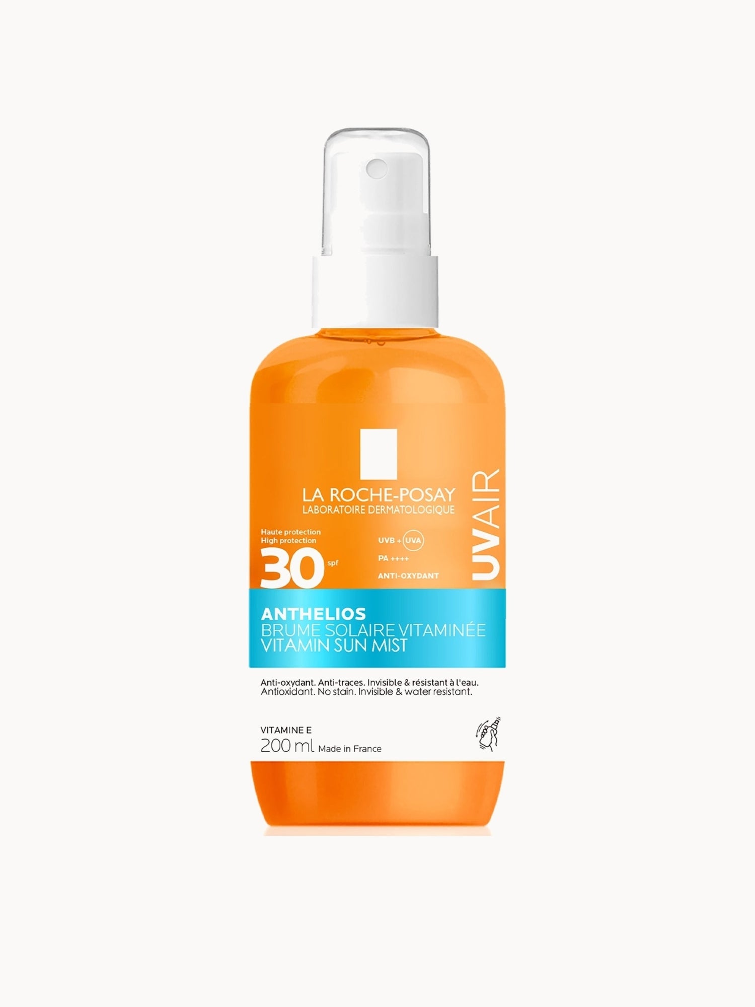 La Roche Posay Anthelios UVAIR Vitamin Sun Mist SPF30, High UV Protection, With Vitamin E & Hyaluronic Acid,200ml La Roche-Posay — textura e acabamento