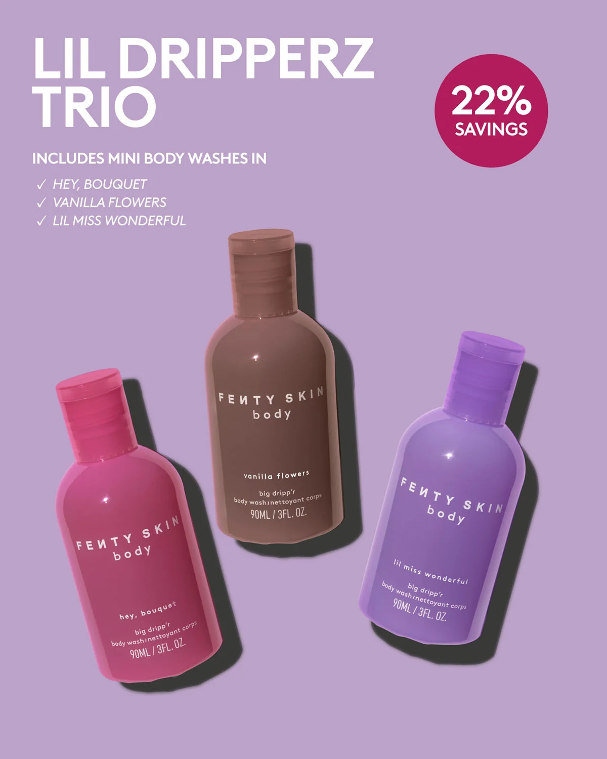 Embalagem de Lil Dripp'rz Mini Body Wash Trio em Luanda, Angola - Cosméticos de Luxo Seth