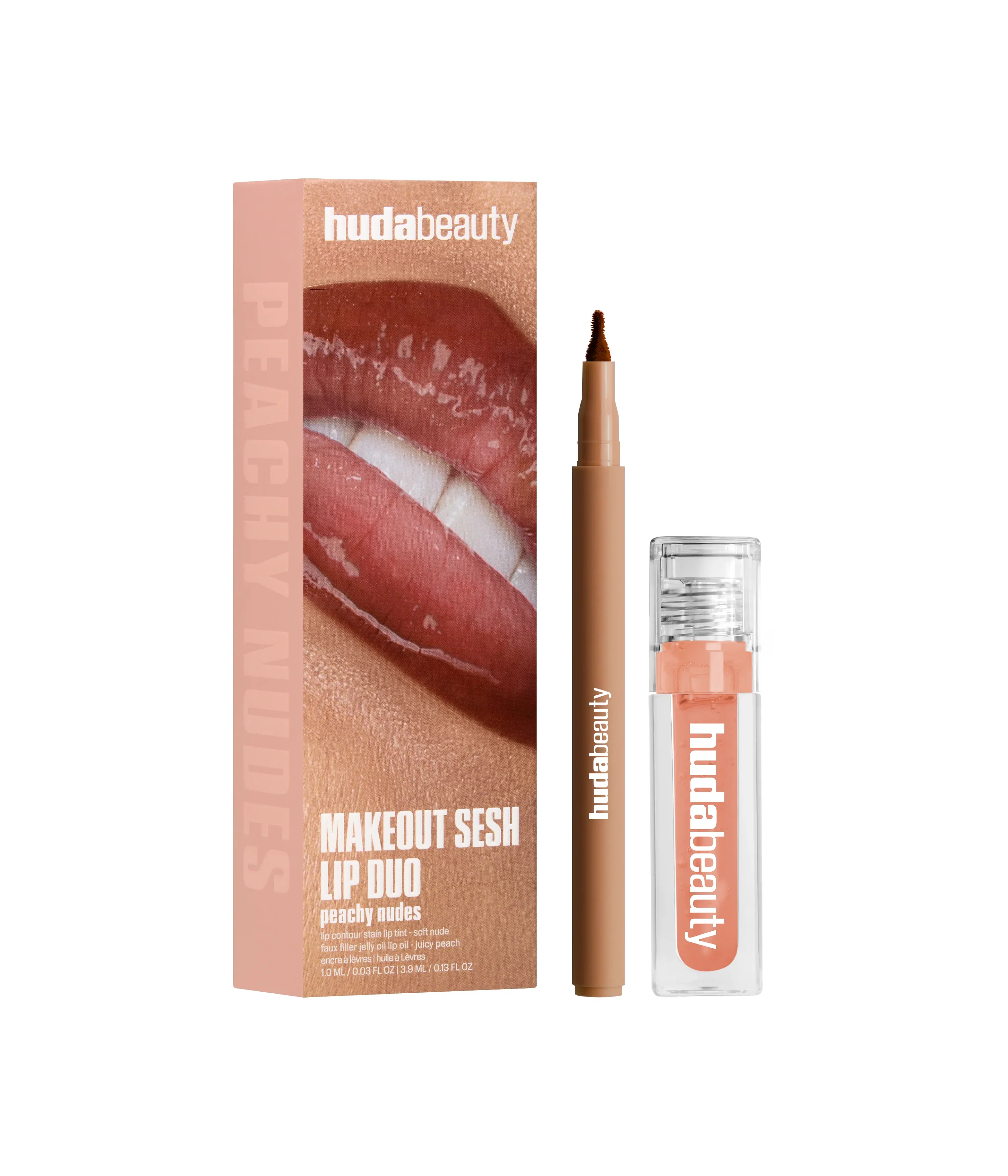 Makeout Sesh Lip Duo Peachy Nudes Huda Beauty — textura e acabamento