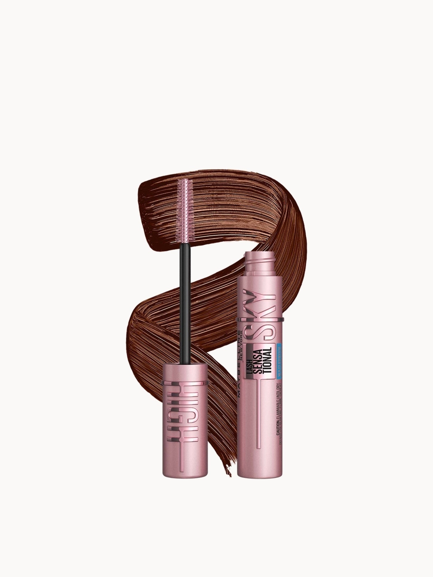 Maybelline Brown Mascara, Lash Sensational Sky High Volumizing & Thickening, Eyelash Lengthening, Brown Maybelline — textura e acabamento