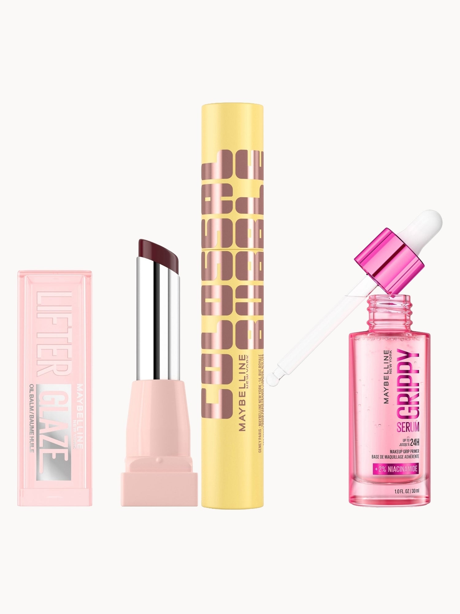 Maybelline Viral Favourites Make Up Bundle with Grippy Primer, Colossal Mascara and Lifter Glaze Lip Balm (Various Shades) Maybelline — textura e acabamento