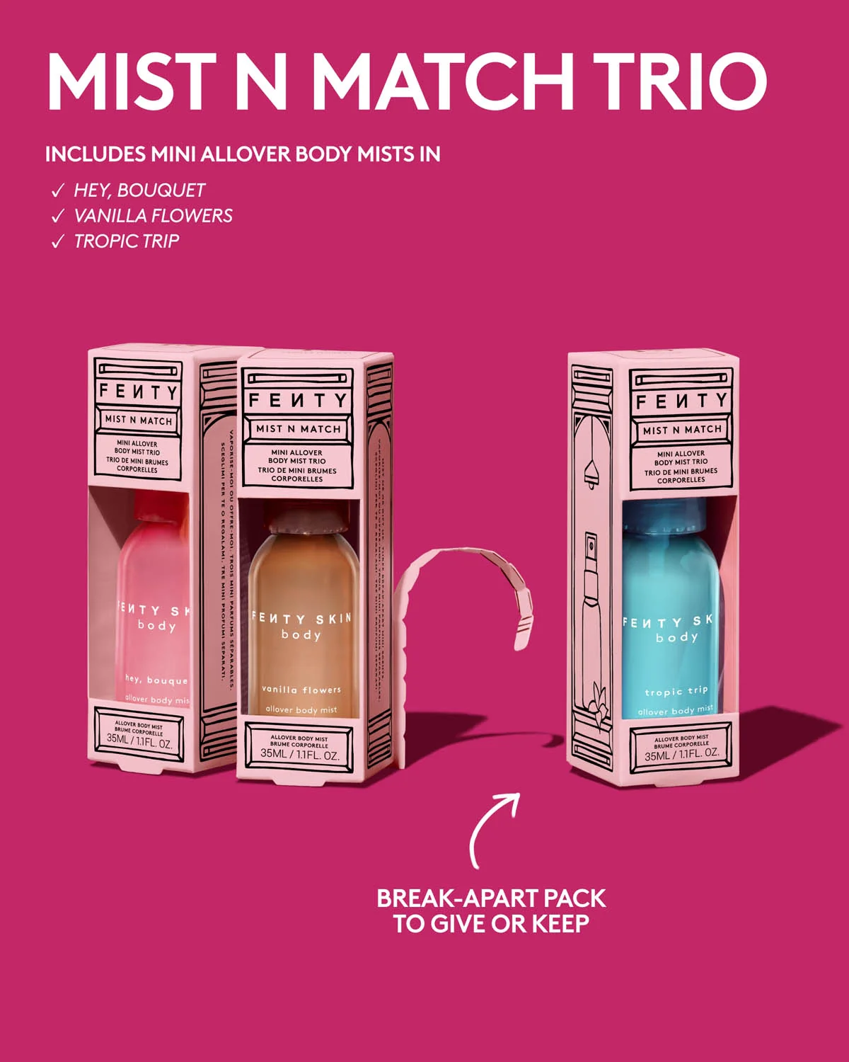 Embalagem de Mist N Match Mini Allover Body Mist Trio em Luanda, Angola - Cosméticos de Luxo Seth