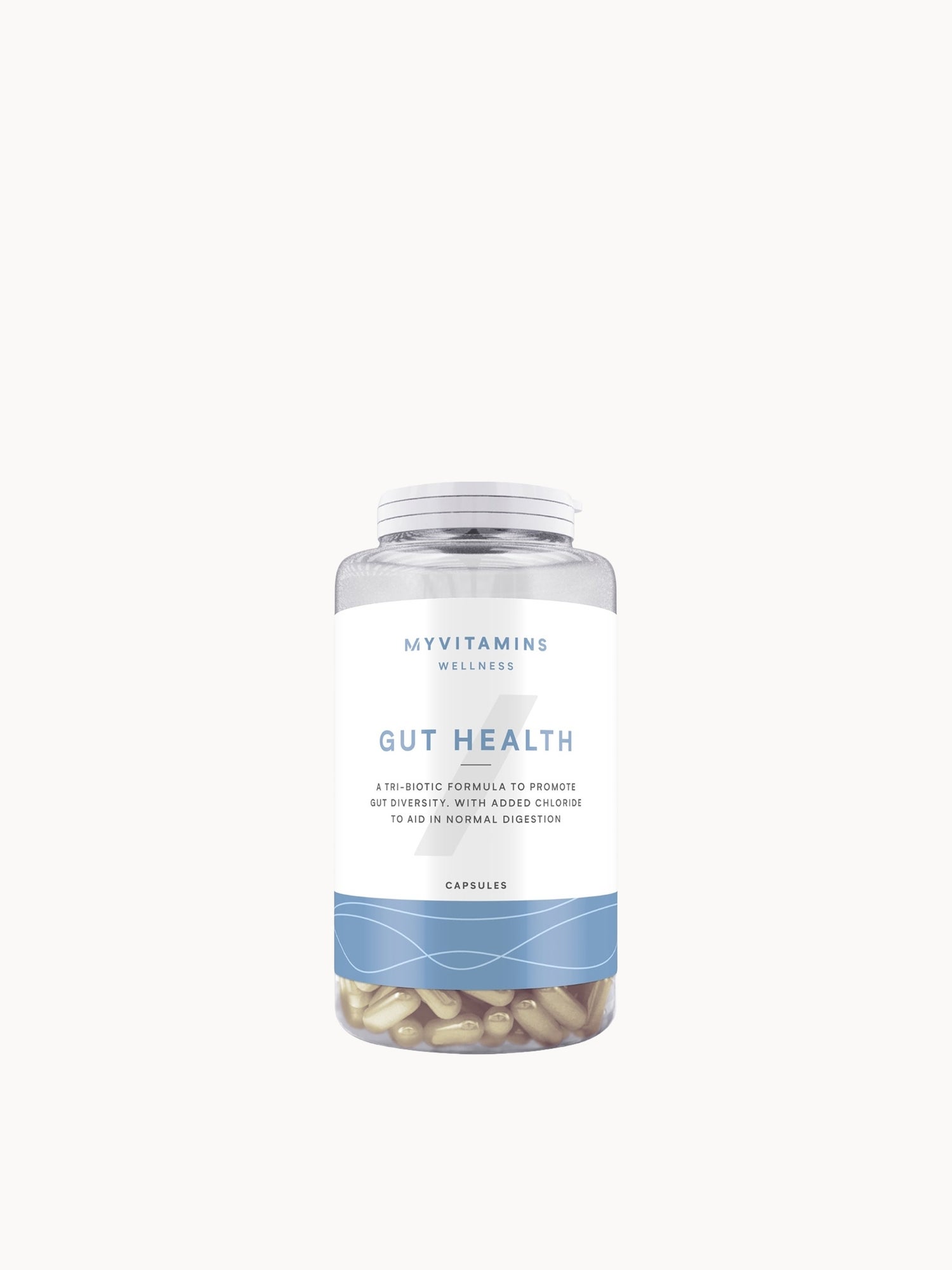 Myprotein Tri-Biotic Gut Health Capsules Myvitamins — textura e acabamento