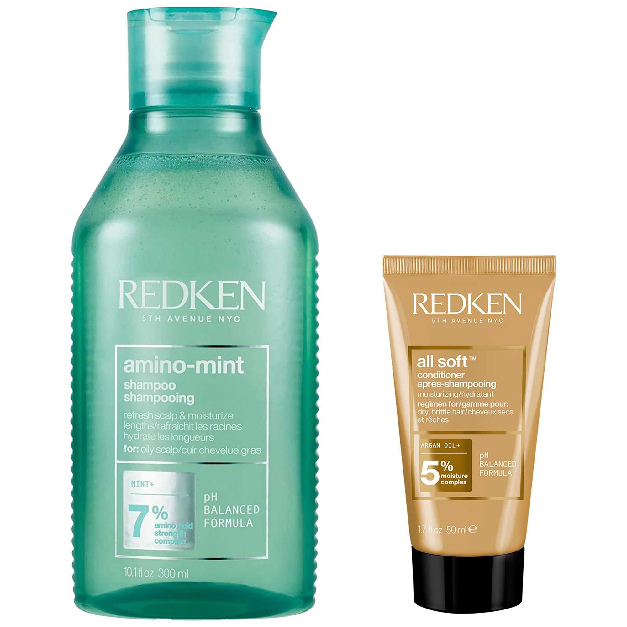 Redken Amino Mint Scalp Cleansing for Greasy Hair Shampoo and All Soft Conditioner Bundle — textura e acabamento