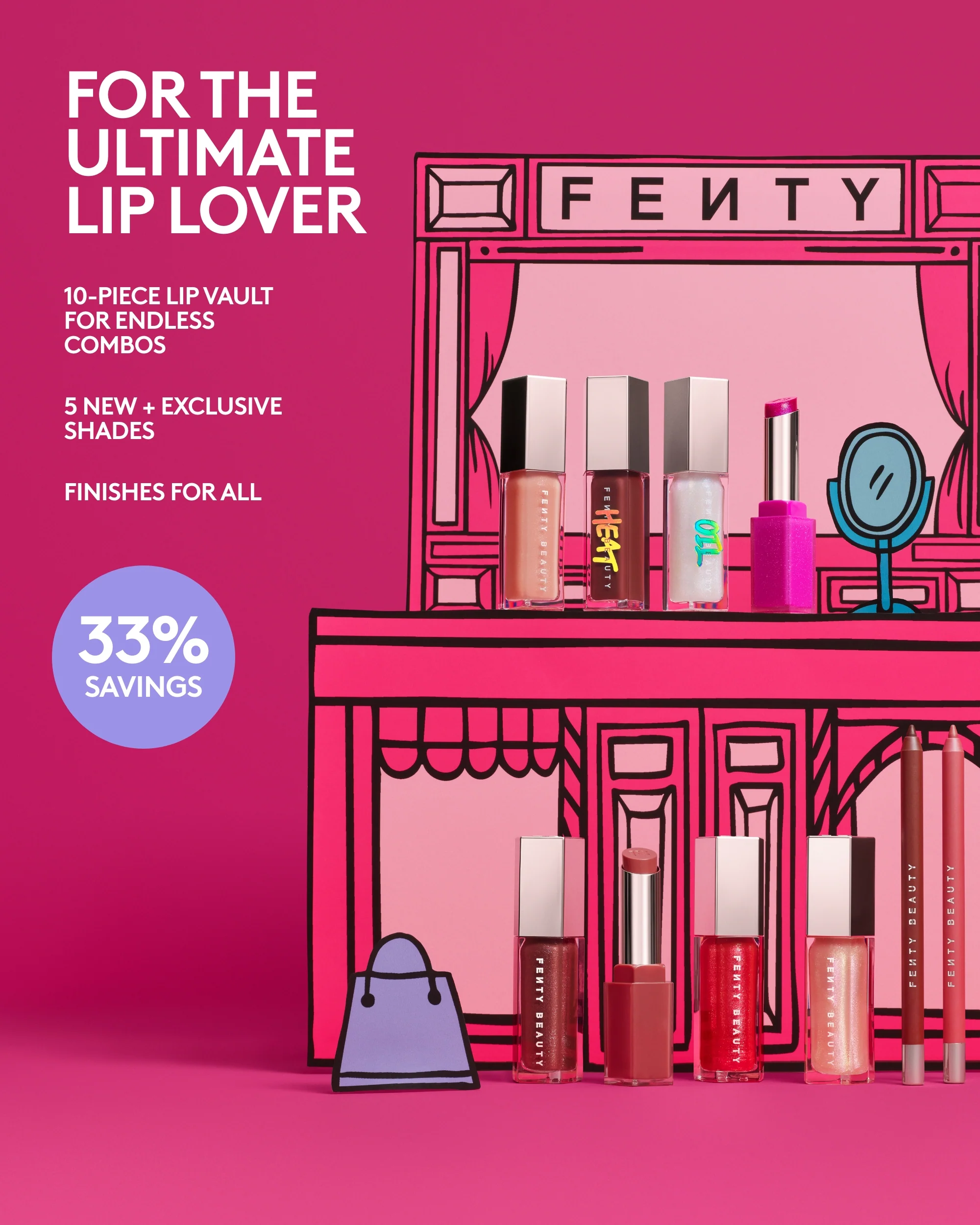 Embalagem de The Fenty Beauty Lip Vault 10 Piece Lip Gloss + Liner Set em Luanda, Angola - Cosméticos de Luxo Seth