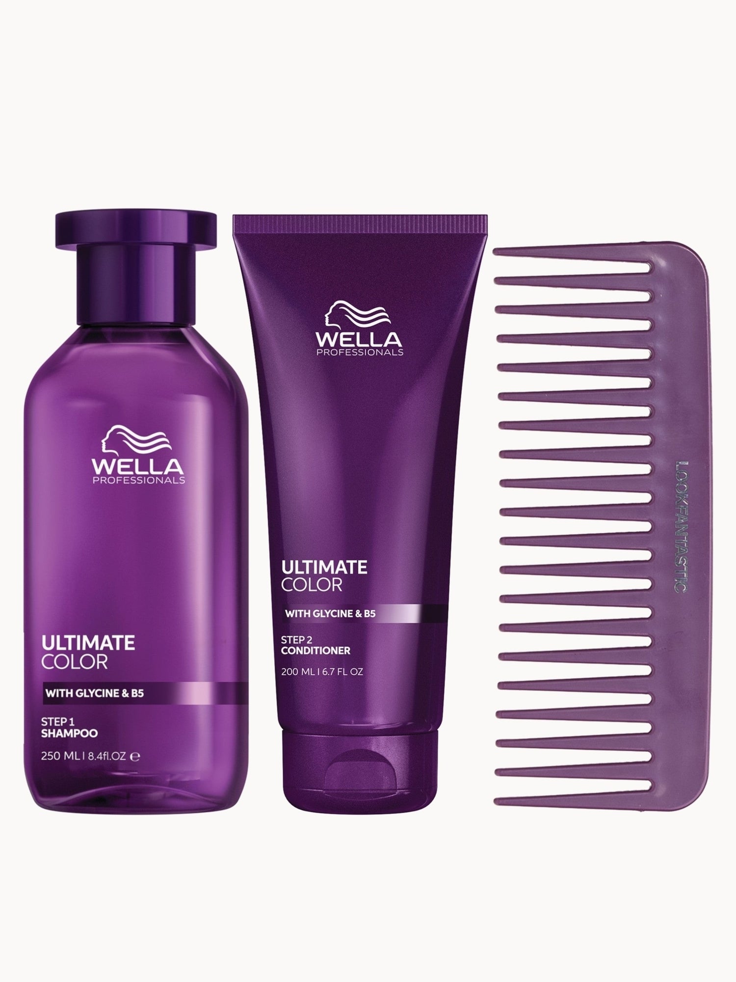 Wella Professionals Care Ultimate Colour Shampoo & Conditioner and LF X Wella Comb Wella Professionals — textura e acabamento
