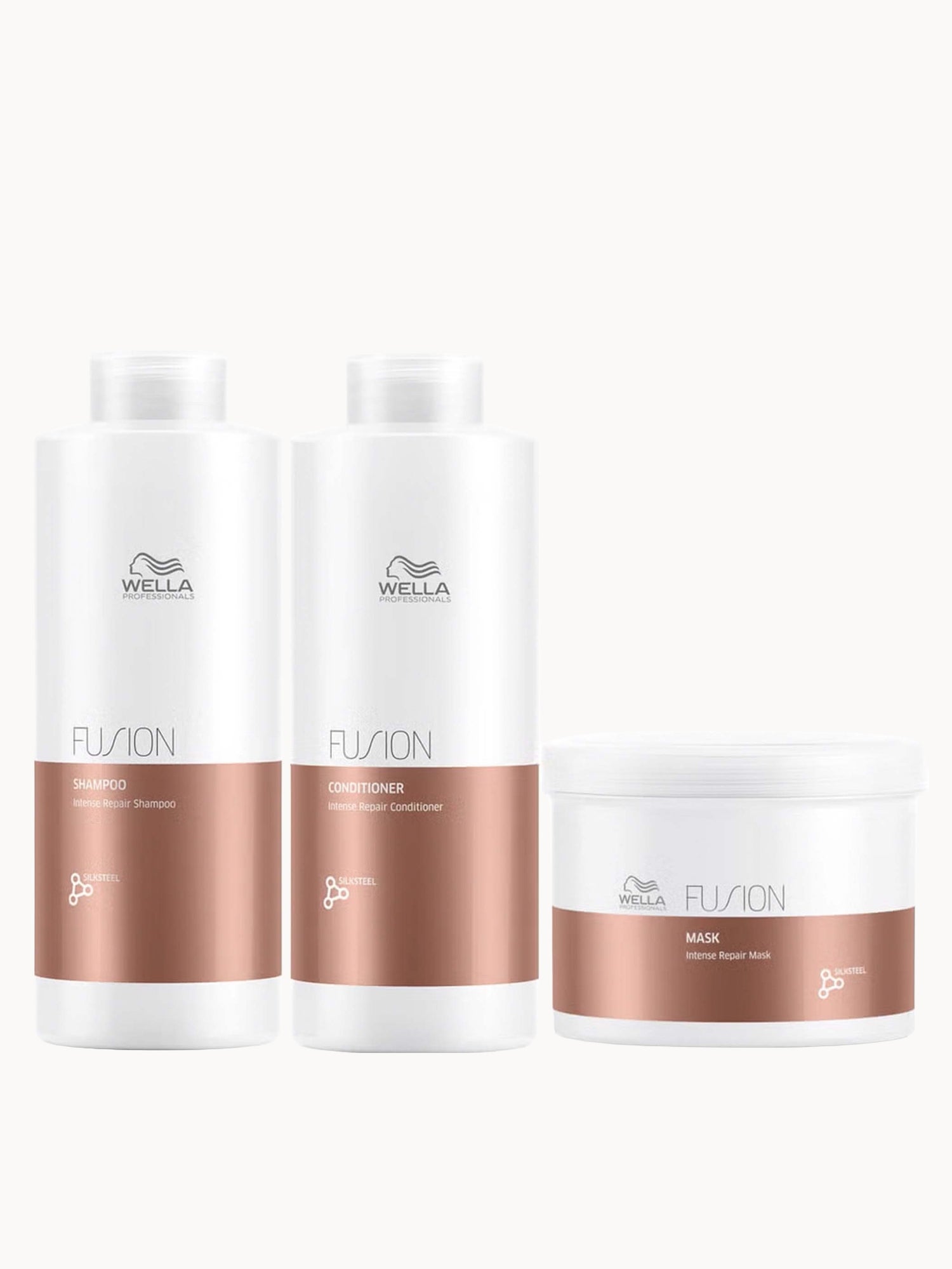Wella Professionals Fusion Repair Shampoo, Conditioner and Mask Super Size Regime Bundle Wella Professionals — textura e acabamento